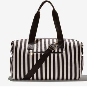 NWT Alice + Olivia A+O X FABFITFUN DUFFLE BAG in Positano Stripe Sm Black